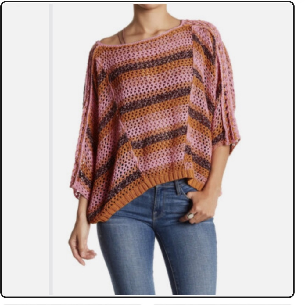 Free People Pink and Orange Knit Poncho